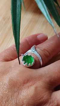 925-er Silber Fingerrring mit echtem Seeglas in Grün