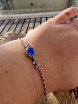 925-er Sterlingsilber Armband mit echtem Seeglas in Blau
