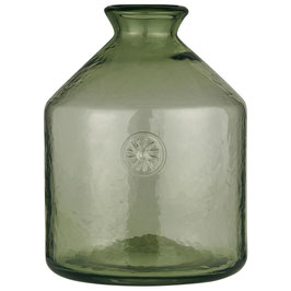 Glasflasche grün mit Blumenemblem