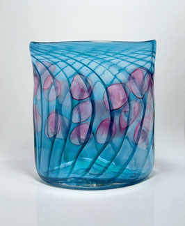 Vase, oval, aquablau, mit Punkten in goldrubin