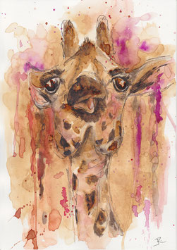 Aquarell Bild A4 - freche Giraffe