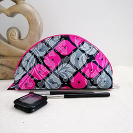 Trousse pochette maquillage demi-lune pour femme en wax rose fushia gris noir