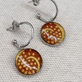 Boucles d'oreilles anneau pendantes en wax marron caramel doré BOWAX009