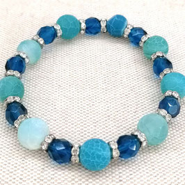 Bracelet agate bleue givrée et perles en verre