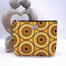 Trousse en wax disques jaunes à paillettes dorées