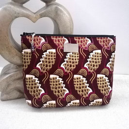 Trousse en wax bordeaux paillettes dorées