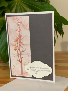 Kondulenzkarte "in stillem Gedenken" Metalic Blume