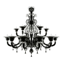 Miss Veneziana Notte 12+4 lampadario di Murano Nero e trasparente