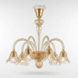 Berg lampadario in vetro di Murano con oro 6 luci