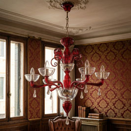 Lampadario Murano Ushuaia 6 luci rosso cristallo
