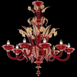 Lehar lampadario OVALE  in vetro di Murano rosso