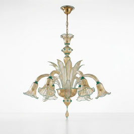 Lampadario Murano Amanda 6 luci oro verde
