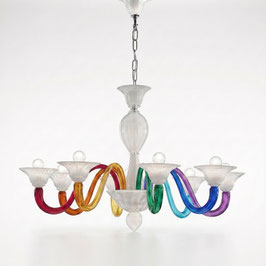 Lampadario Murano Miss Bellagio 8 luci bianco braccia multicolore