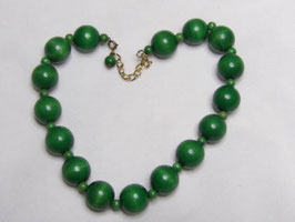 Collier vintage en perles de bois vertes / Vintage green wooden bead necklace