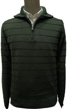 Polo zip RM rasata a righe in rilievo verde