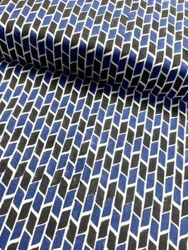 Blockprint Fabric Noah Black Blue