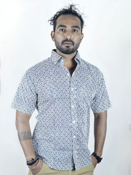 Blockprint Fabric Finn Blue