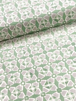 Blockprint Fabric Sky Beige Green
