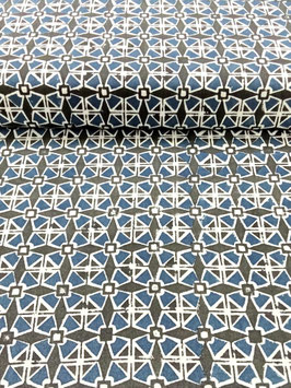 Blockprint Fabric Sky Black Turquoise