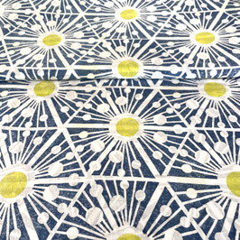 Blockprint Fabric  Liv Blue/Yellow Dots