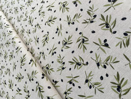 Oliven Canvas Stoff Natur Grün – Dekostoff mit Olivenzweigen – Baumwoll Canvas für Taschen, Kissen & Tischdeko