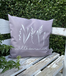 Outdoor Kissenbezug Flieder mit Druck in weiß  " Gräser"