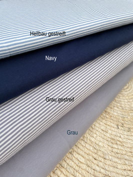 Jersey Stoffpaket Uni & Streifen – 4 Stoffe einzeln oder als Set, Hellblau, Navy, Grau, Jersey ab 25 cm