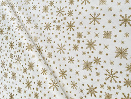 Weihnachtsstoff Schneeflocken Gold  Baumwollstoff Naturweiß  Baumwolle Webware