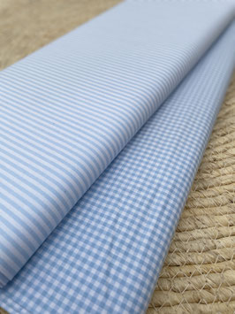 Baumwollstoff Hellblau Weiß – Streifen, Vichy Karos – Patchwork Stoff, Dekostoff, Kinderstoff, Meterware
