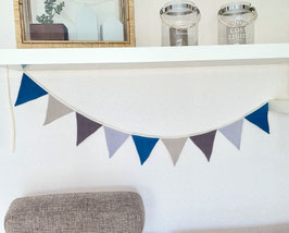 Personalisierte Musselin Wimpelkette Blau Grau Taupe | Namensgirlande mit Fleece-Buchstaben | Babyzimmer Deko | Geschenk zur Geburt