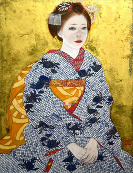 石本正「舞妓座像」日本画　紙本・彩色１０号　真作保証　舞妓画巨匠　東美鑑定評価機構鑑定委員会鑑定証書付