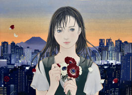花菱 慧 「このまちで生きる君へ」 紙本・彩色　F4号　真作保証　美人画ボーダレス弐 Art collectors 掲載人気画家 美品！