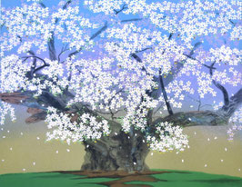 中島千波「淡墨桜」リトグラフ 12号 真作保証 2000年制作 限定200部 散り際に淡い墨色を帯びる独特の色彩の美しさ 東京藝術大学名誉教授　特価！