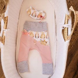 ❤ Highline Baby Hosen Set rosa "Süße Eulen und Vöglein"