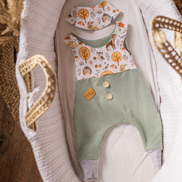 ❤ Highline Baby StramplerSet grün "süße Waldtiere"