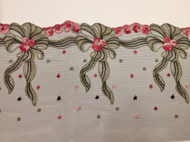 Spitze schwarz mit Blumen rosa/beige