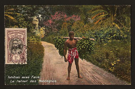 CPA colorisée de Tahiti : Retour des montagnes.
