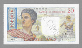 Billet Tahiti BIC 20 francs 1951 SPECIMEN