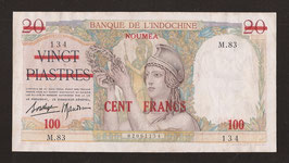 Nouvelle-Calédonie BIC 100 francs sur 20 piastres (1939)