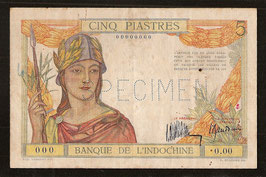 Billet Indochine BIC 5 piastres (1931) Spécimen