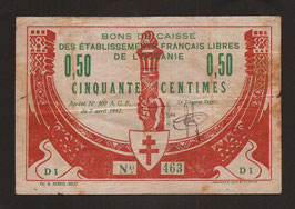 Tahiti Bon de caisse de la France-Libre 50 centimes (1942)
