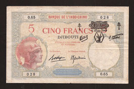 Djibouti billet de 5 francs surchargé : F. C. (1943) P 11 - KM 624