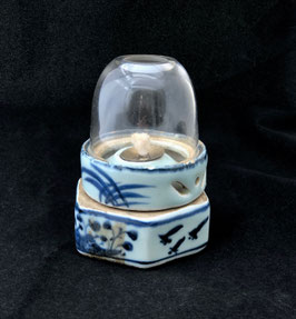 Lampe à opium en porcelaine blanc-bleu #4