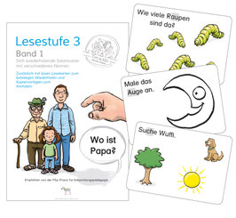 Lesestufe 3 | Band 1 „Sich wiederholende Satzmuster mit verschiedenen Nomen“ Heft + Lesekarten