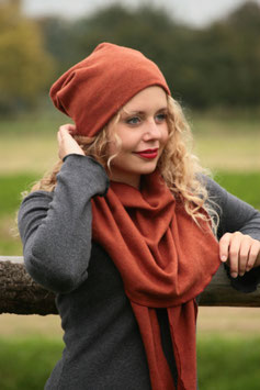Mütze Beanie Merinowolle terracotta meliert