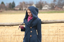 Mantel mit Kapuze gewalkte Wolle jeansblau