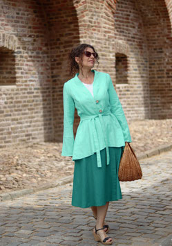 Kurzmantel Leinenjacke mit Schalkragen mintgrün