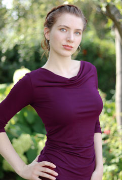 Jerseyshirt Wasserfallshirt gerafft aubergine