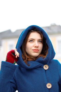 Wintermantel Wollmantel gefüttert dunkelblau tinte