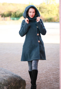 Wintermantel Wollmantel gefüttert taubenblau meliert